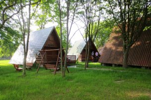 Domki w półcieniu lasu